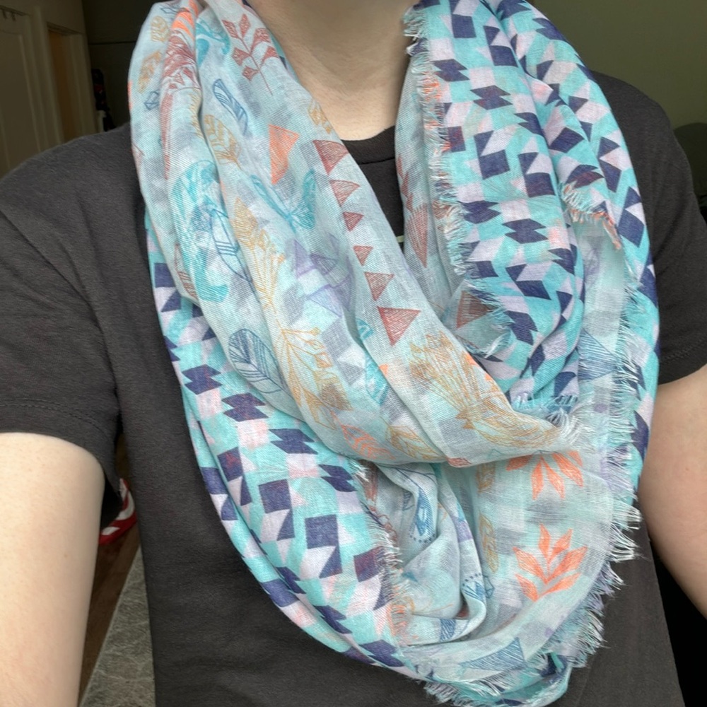 BCBGeneration multicolor animal/geometric pattern infinity/loop scarf